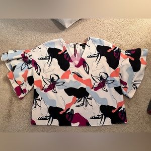 Halogen Multi-Colored Floral Ruffle Sleeve Top